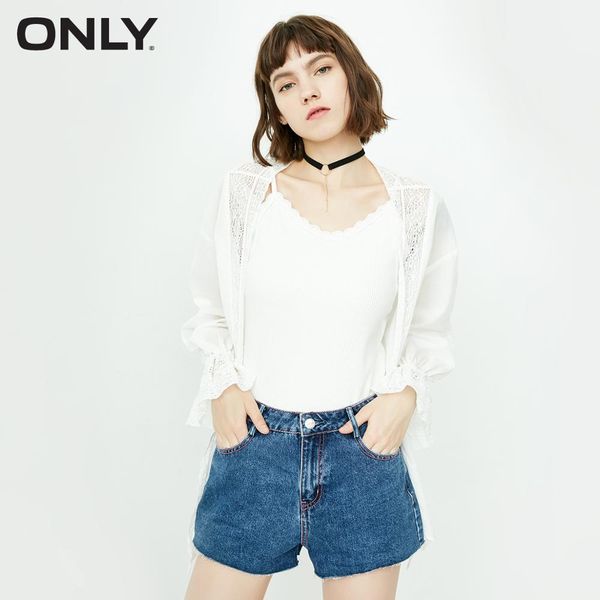 

only summer women's raw-edge high-rise loose fit denim shorts |118343522, Blue