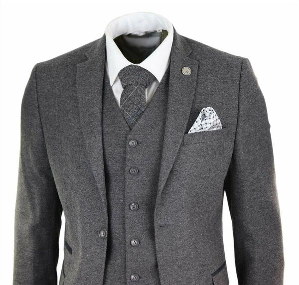 

mens wool tweed peaky blinders suit 3 piece authentic 1920s tailored fit classic formal prom suit (jacket+pants+vest), Black;gray
