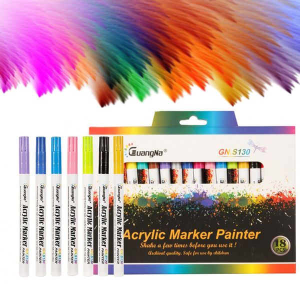 

12/18 colors 0.7mm acrylic paint marker pen art marker pen for ceramic rock glass porcelain mug wood fabric canvas painting