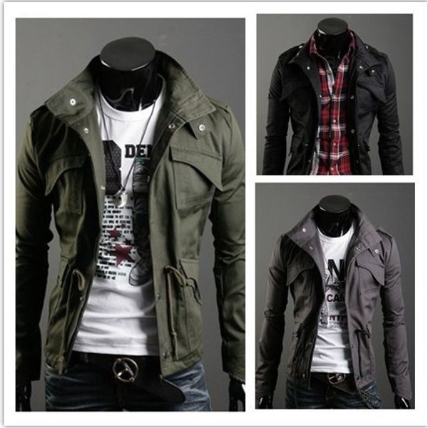 

2018 new slim d mens jacket coat turn down collar jaqueta black army green gray england style dropshipping, Black;brown