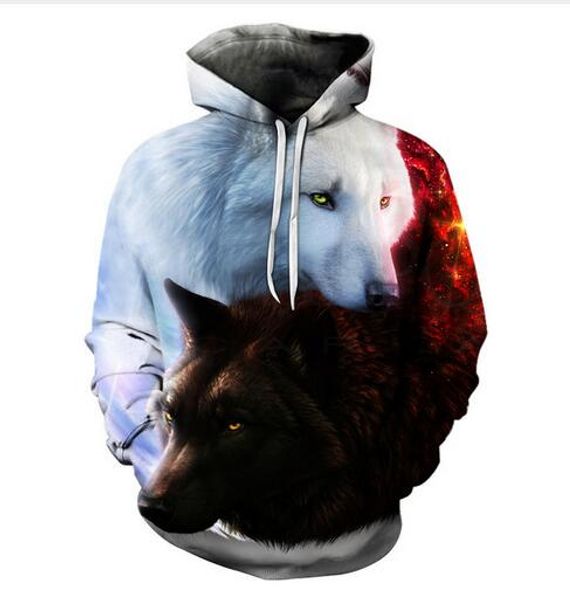 

new fashion men/women wolf funny 3d sweatshirts hoodies autumn winter casual print hooded pullovers wr083, Black