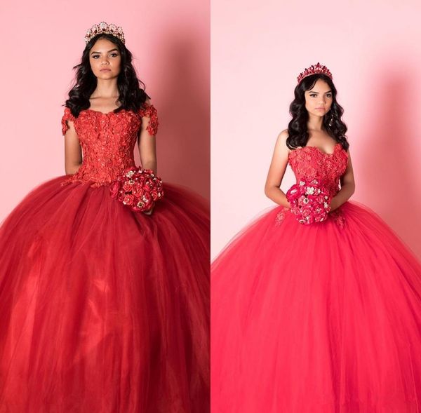 

2020 red beaded ball gown quinceanera dresses sweetheart off shoulder sweet 16 dress floor length 3d flowers beading masquerade gowns, Blue;red