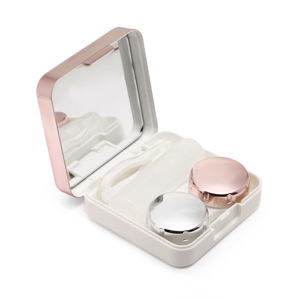 

1pc abs plastic square mirror cover colorful contact lens case travel container holder storage soaking box eyewear accessories, Silver