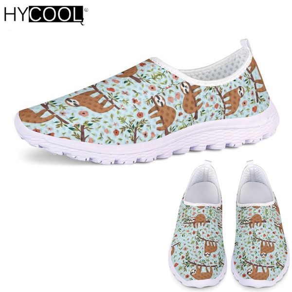 

hycool lovely sloth print women flats shoes ladies slip on casual shoes lightweight summer breathable air mesh sneakers