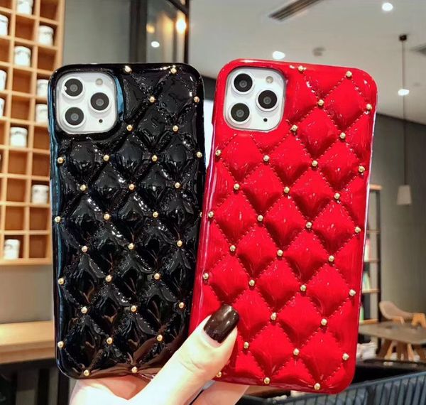 

luxury 3d grid pu leather stiched clinch bolts iphone xs max xr 876plus air cushion shockproof breathable phone case back cover