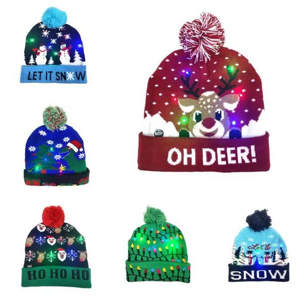 

led christmas knitted hat xmas light-up beanies hats outdoor light pompon ball ski cap for santa snowman reindeer christmas tree by1148, Yellow