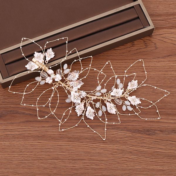 

bride headband tiara hair accessories handmade rhinestone leaf headdress wedding headband women headpiece bridal hair jewelry, Golden;white