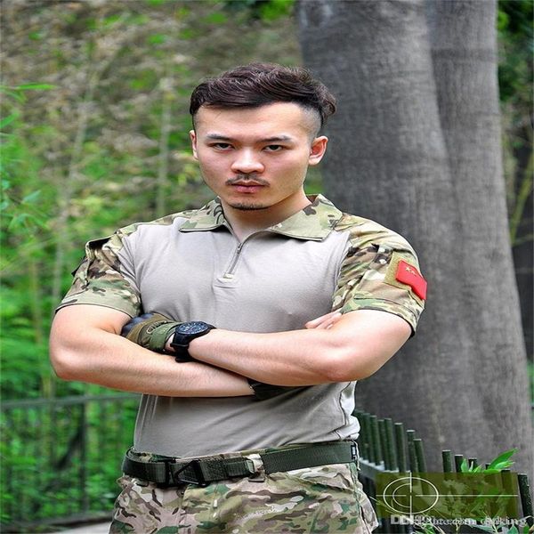 

spring autumn europe russia men active army uniform tshirt training camping green gray camo short sleeve tees shirts, White;black