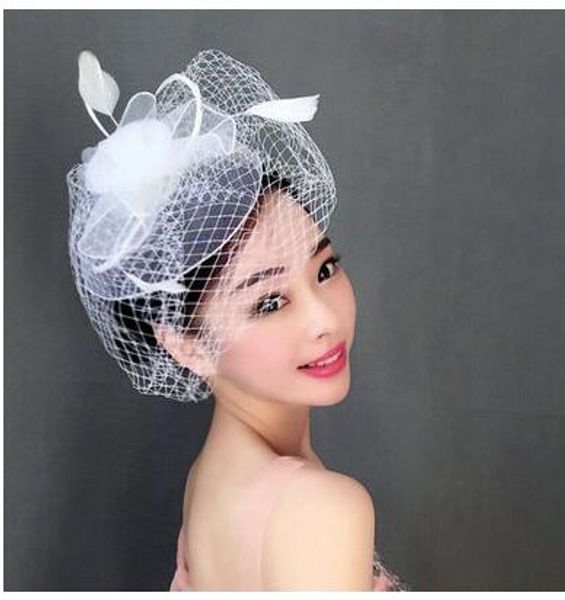 

headdress bride retro veil show mesh yarn feather famous women evening dress little hat female hair decoration black white