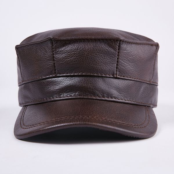 

new 100% genuine leather hat men's baseball cap winter warm leather cap adjustable ear peaked new year gift b-7202, Blue;gray