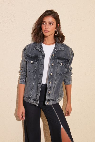 

trendyol basic denim jacket twoss20ce0153, Black;brown