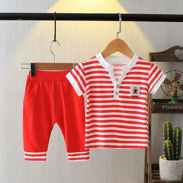 

kids boys summer clothes sets striped children cartoon t-shirt shorts sport suit baby boy clothes cotton 3-10 years infant set t200414, White