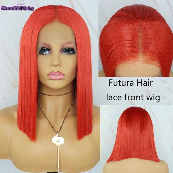 

beautiful diary red bob wigs futura hair synthetic lace front wig cut bob wig pre plucked hairline gluesless synthetic hair, Black