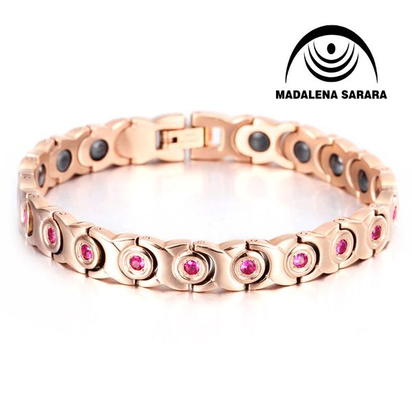 

madalena sarara titanium steel energy bracelet energy germanium stone inlaid heathy for body crystal inlaid, Golden;silver