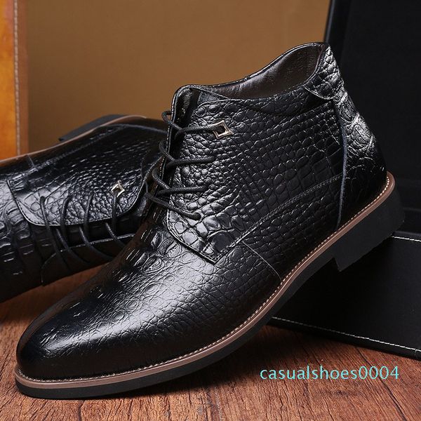 

2018 business casual snow boots genuine leather men shoes fashion male shoes winter ankle boots male boots winter men shoes, Black