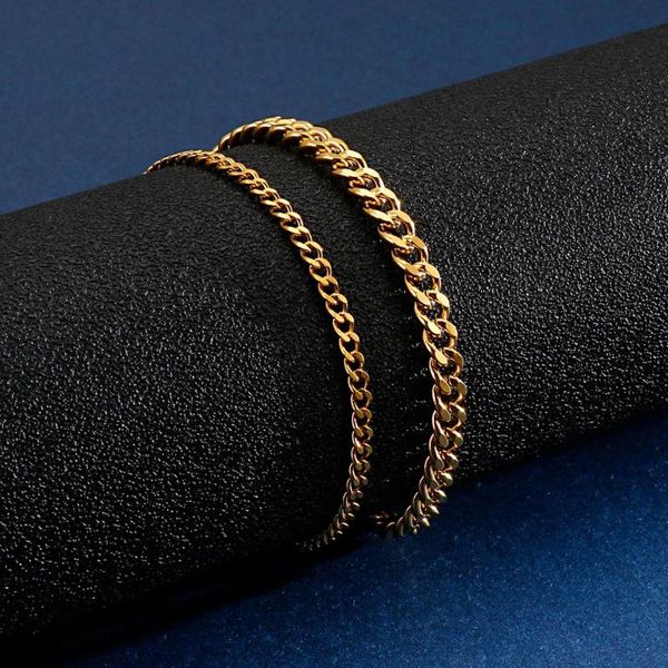 

3/5mm stainless steel gold curb cuban chain bracelet, Black