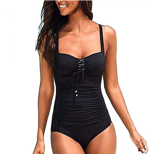 

2019 one piece swimwear solid color vintage swimsuit plus size monokini bodysuit backless bathing suit summer women beach w, White;black