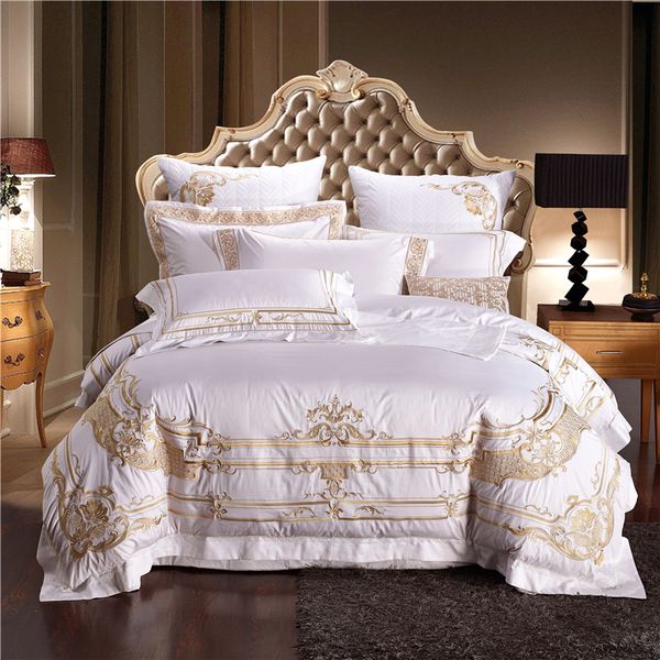 

egypt cotton luxury royal golden embroidery bedding set  king size duvet cover set bed sheet pillowcases bed linen30