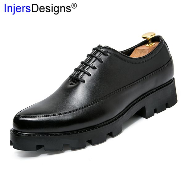 

new arrival soft leather men shoes height increasing zapatos de hombre lace-up pointed toe dress shoes men fashion business shoe, Black