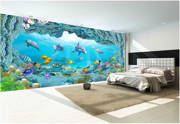 3d Wallpaper On The Wall Custom Photo Underwater World Dolphin 3d Aquarium Background Living Room Wallpaper For Walls 3 D Home Decoration Wallpaper