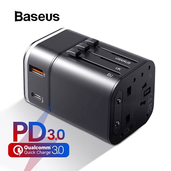 

baseus 18 w carga rÃ¡pida 3.0 usb carregador adaptador de viagem com pd3.0 carregador de telefone rÃ¡pido global conversÃ£o adaptador em todo o
