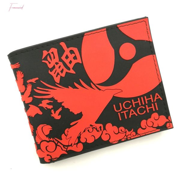 

anime naruto shippuden akatsuki uchiha itachi red cloud silica short wallet waterproof purse printed with red cloud, Red;black