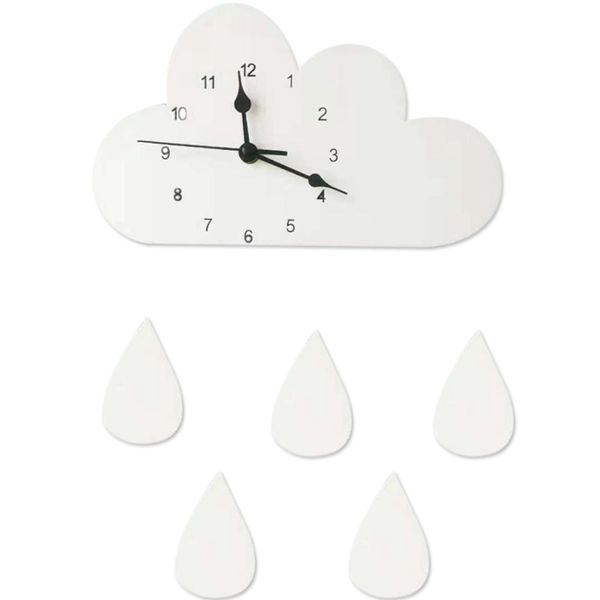 

nordic wood cloud raindrop shaped clock children's room decoration baby cute wall sticker wall clock white basswood