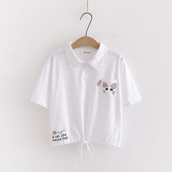 

японское mori девушка летнее платье новый сладкий милый кошка вышитая рубашка с короткими рукавами короткие подруги платье возраст уменьша, White