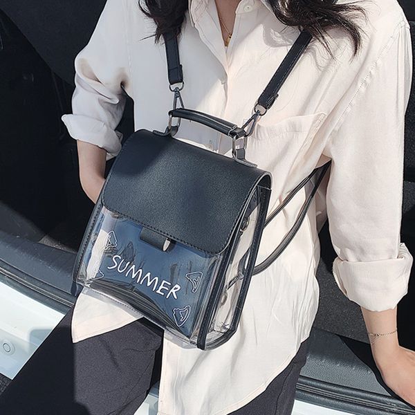 

pvc women's backpack 2pcs set female shoulder bag leather transparent backpacks school bag for teenage girls small bagpack purse