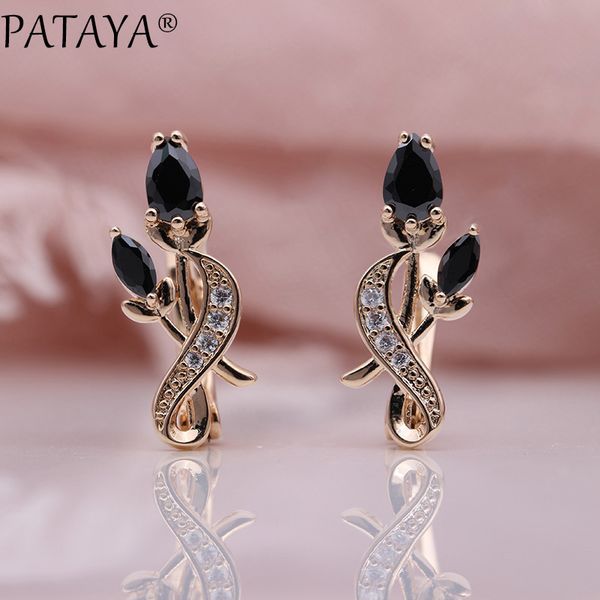 

pataya new rose flower earring women fashion original noble cute jewelry 585 rose gold water drop cubic zircon dangle earrings, Silver