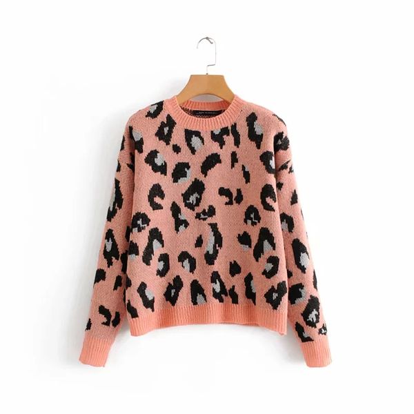 

women autumn winter brown leopard sweater female pink knitwear women-s pink animal print jumpers warm pullover maglioni donna, White;black