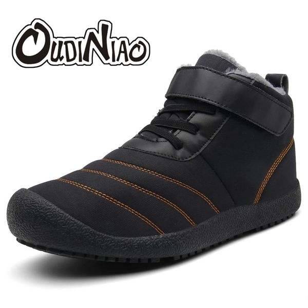 

oudiniao waterproof ankle men boots winter warm plush snow boots men outdoor male rubber winter men's big size, Black
