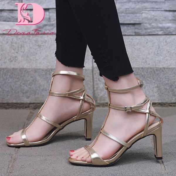 

doratasia 2020 dorpship fashion big size 44 t-strap high heels elegant ladies summer women's shoes sandals, Black