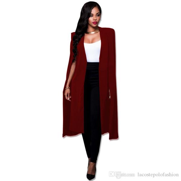 

женская дизайнерская длинная накидка мода сплошной офис леди пиджак бизнес донна v образным вырезом кардиган пальто, Black