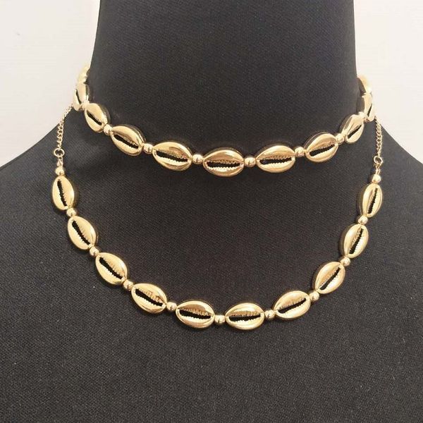 

boho hawaiian sea shell necklace choker jewelry bohemian beach tassel necklace shell gold color chain for women collar chocker, Golden;silver