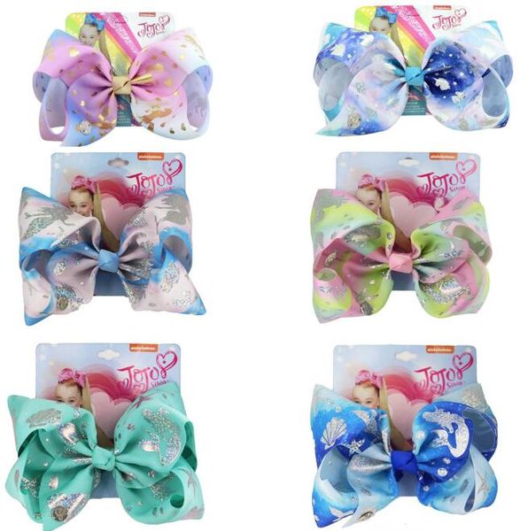 

8 quot large jojo wia mermaid ombre ribbon hair bow for girl handmade bow knot rainbow hair clip kid hair acce orie 6pc
