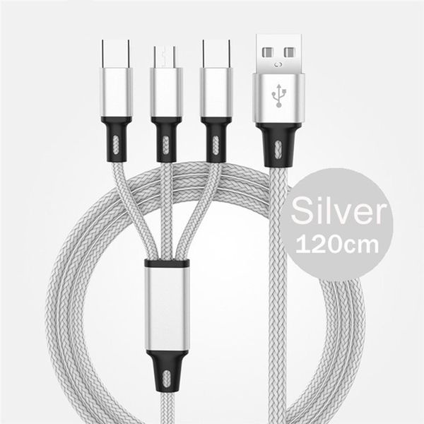 

for huawei lg samsung note10 s10 s9 plus 3 in 1 charging cable 1.2m braided micro usb cable with metal head plug
