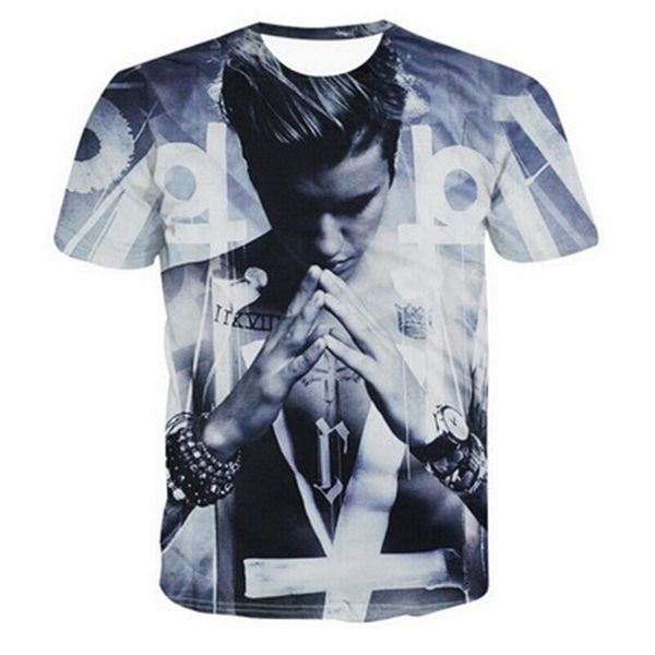 

новейшие моды популярные персонажи джастин бибер футболка женщины мужчины лето унисекс 3d печати с коротким рукавом crewneck повседневные то, White;black