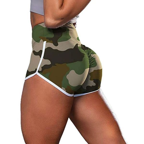 

women's high waist yoga shorts fitness gym leggings yoga pants camouflage printed fitness breathable high stretch shorts, White;red