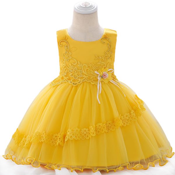 

младенческая детская свадебная вечернее платье 2019 лето новорожденных девочек кружева принцесса крещение платье на 1 год рождения, Red;yellow