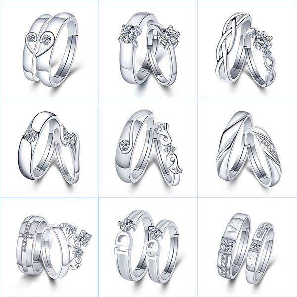 

new fashion silver couple rings crystal zircon heart cross bow heartbeat love forever rings engagement wedding ring women gft 080435