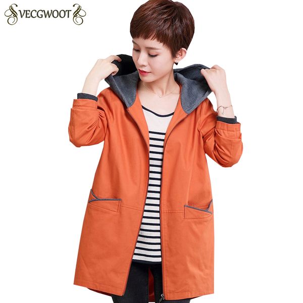 

female new spring autumn windbreaker women fashion plus size hooded long trench coat women loose long sleeve windbreaker lj079, Tan;black