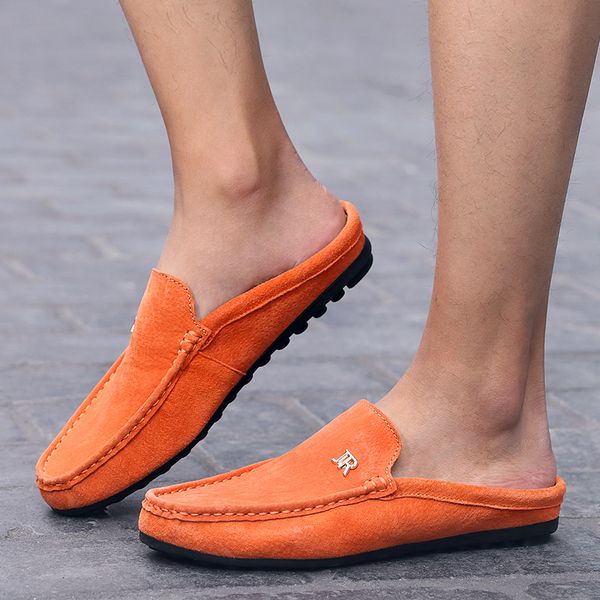 

selling half slippers men anti-slip slip on flats footwear comfortable young casual footwear mens men loafer shoes, Black