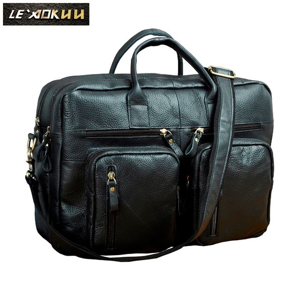 

original leather man bag design large organizer travel business briefcase 15" lapbag tote portfolio attache male k1013b