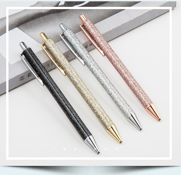 

металлическая шариковая ручка нажатие прыжки ручка высококачественный блеск порошок оболочки ручка творческий канцелярские подарок офис школ, Blue;orange