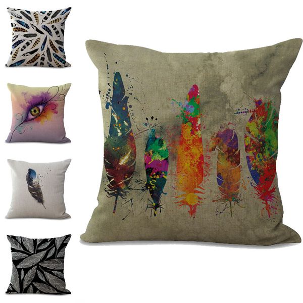 

evil eye feather pillow case cushion cover linen cotton throw square pillowcase cover decor drop ship 300735