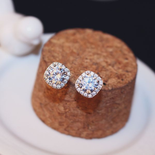 

2023 luxury rose gold exquisite highend stud earrings jewelry simple classic super flash 3a zircon s925 silver female earrings cu4839101, Golden;silver