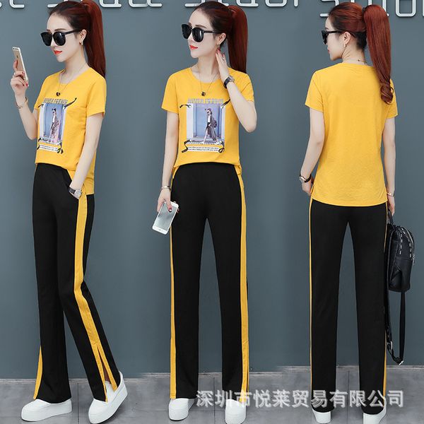 

tileewon casual two piece set t shirt+ wide leg pants 2019 summer new style matching sets for women clothing, White