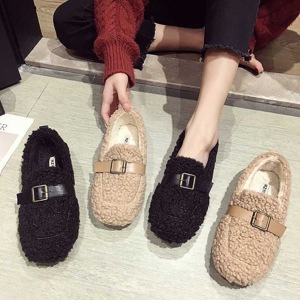 

winter shoes women round toe 2019 fashion women's female footwear casual sneaker loafers fur all-match modis dress moccasin new, Black