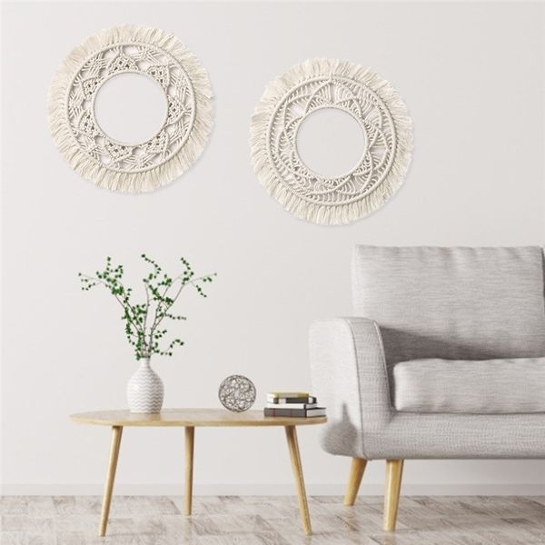 Tapeçaria Macrame Arte Decoração Da Parede Nórdico Artesanal Tapeçaria Tecida Rodada Dream Catcher Mexicano Decoração de Casa Tapeçarias